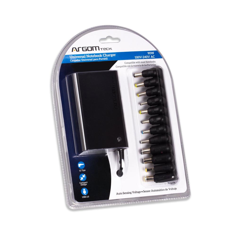 Cargador Universal Notebook AC Adapter 90W -USB Port-AUTO SENSING -12 TIPS