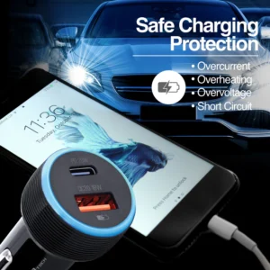 Cargador Dual Rápido Type-C 18W & USB 18W para auto