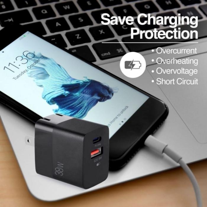 VOLTA P4 38W PRO PD TYPE-C + USB CON CARGADOR DE PARED CON ENCHUFE PLEGABLE