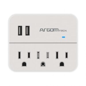 Adaptador de Enchufe Triple con 2 Puertos USB y Proteccion de Sobretensiones - Blanco