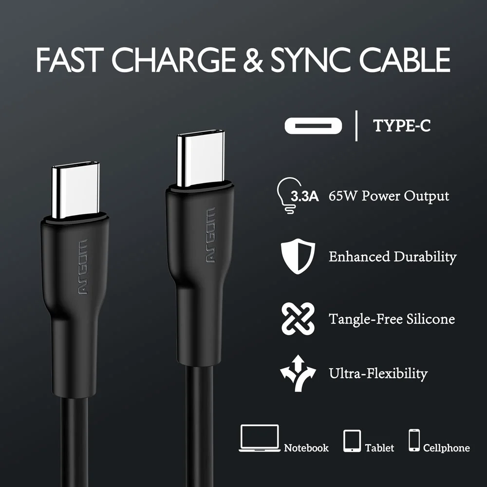 CABLE DE SILICONA TIPO C A TIPO C DE 65 W DE 6 PIES/1,8 M - DURA FLEX