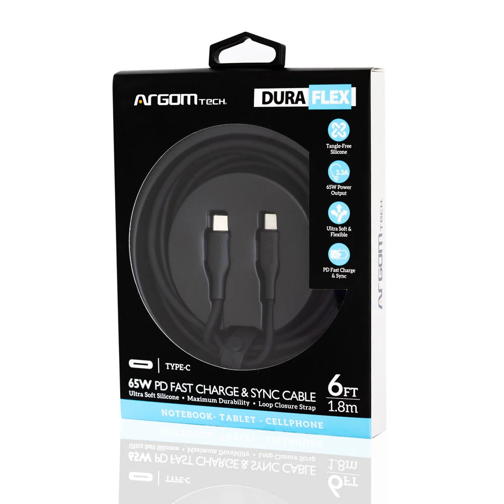 CABLE DE SILICONA TIPO C A TIPO C DE 65 W DE 6 PIES/1,8 M - DURA FLEX