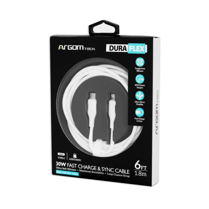 CABLE DE SILICONA TIPO C A LIGHTNING 30W 1,8 M/6 PIES - DURA FLEX
