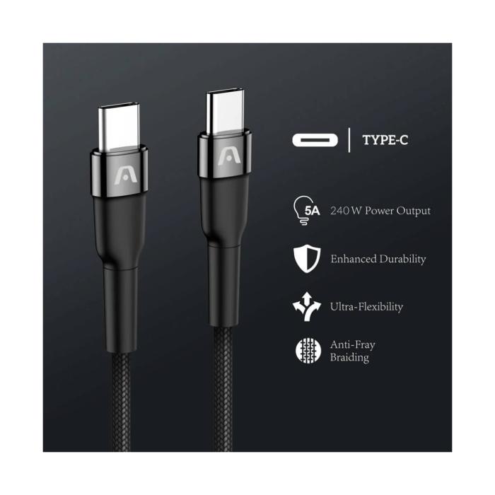 CABLE ARGOM DE CARGA ULTRARRÁPIDA DURASPEED TIPO C A C DE 240W 1.8M/6FT NEGRO