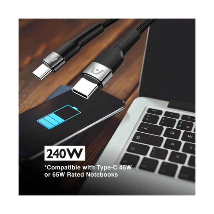 CABLE ARGOM DE CARGA ULTRARRÁPIDA DURASPEED TIPO C A C DE 240W 1.8M/6FT NEGRO