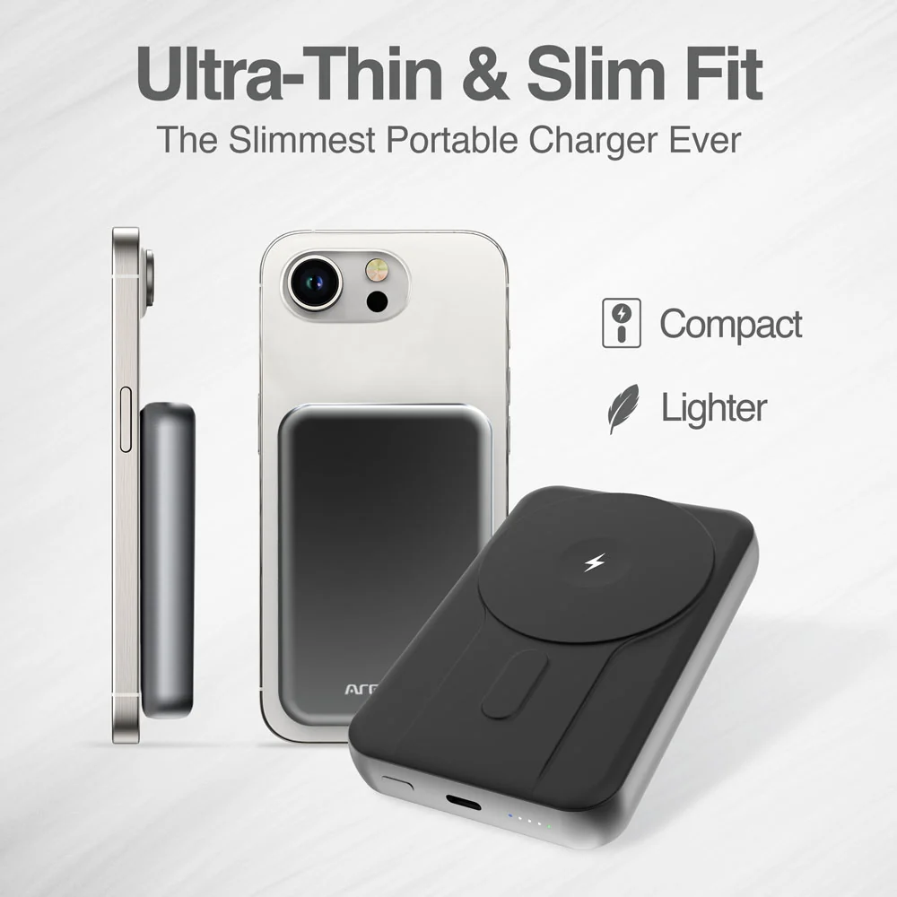 POWER BANK ARGOM MS10 MAGNETIC 10,000MAH ALUMINUM SILVER / CARGA INALÁMBRICA RÁPIDA DE 15W