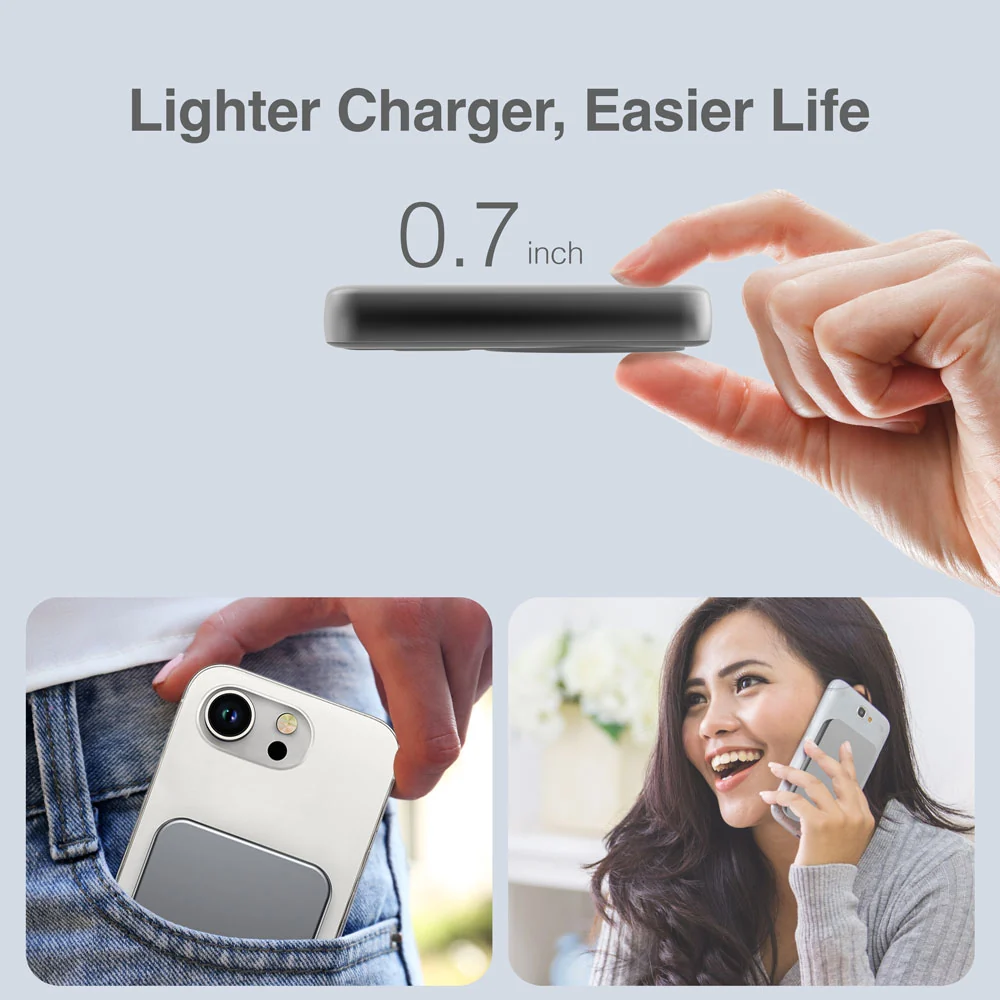 POWER BANK ARGOM MS10 MAGNETIC 10,000MAH ALUMINUM SILVER / CARGA INALÁMBRICA RÁPIDA DE 15W