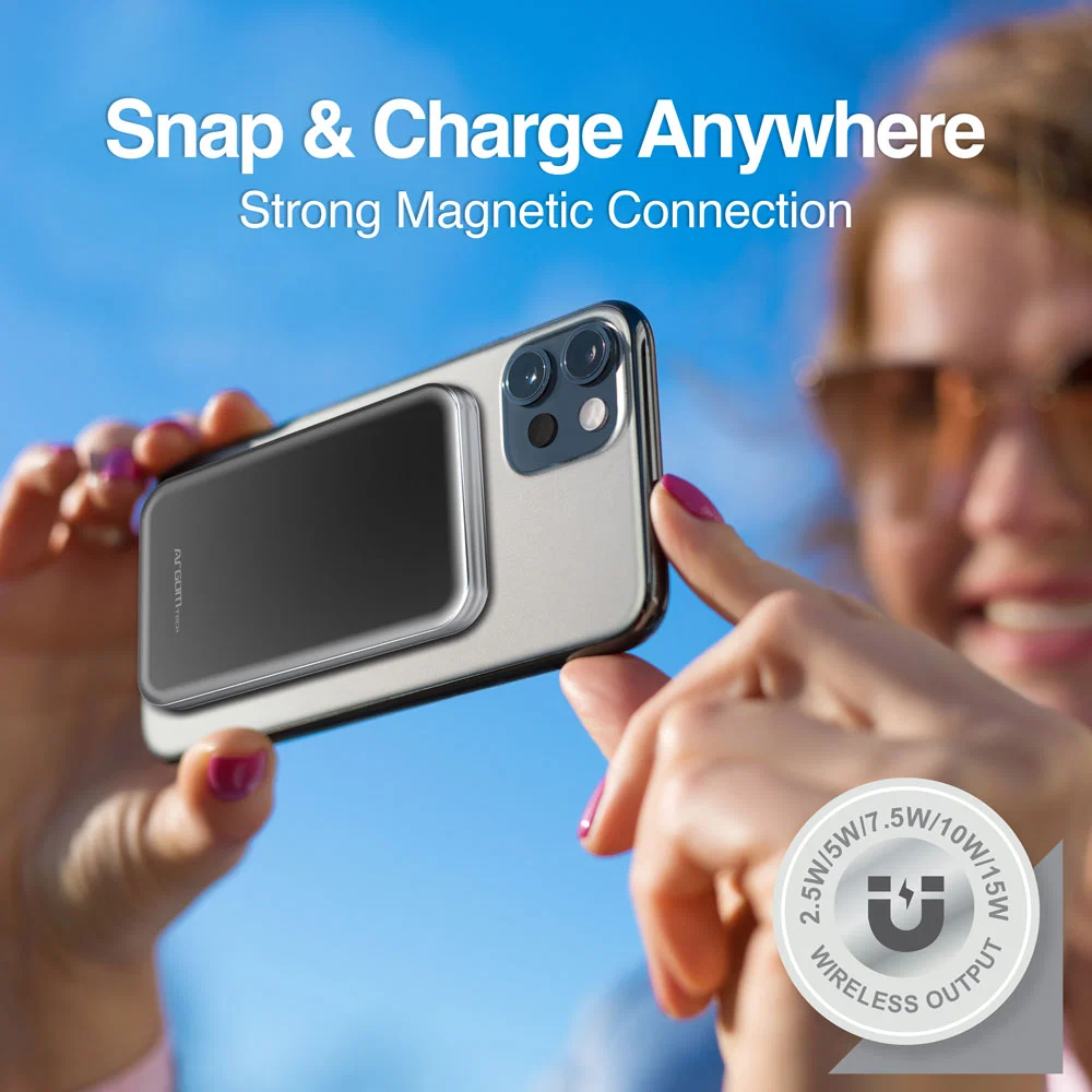 POWER BANK ARGOM MS10 MAGNETIC 10,000MAH ALUMINUM SILVER / CARGA INALÁMBRICA RÁPIDA DE 15W