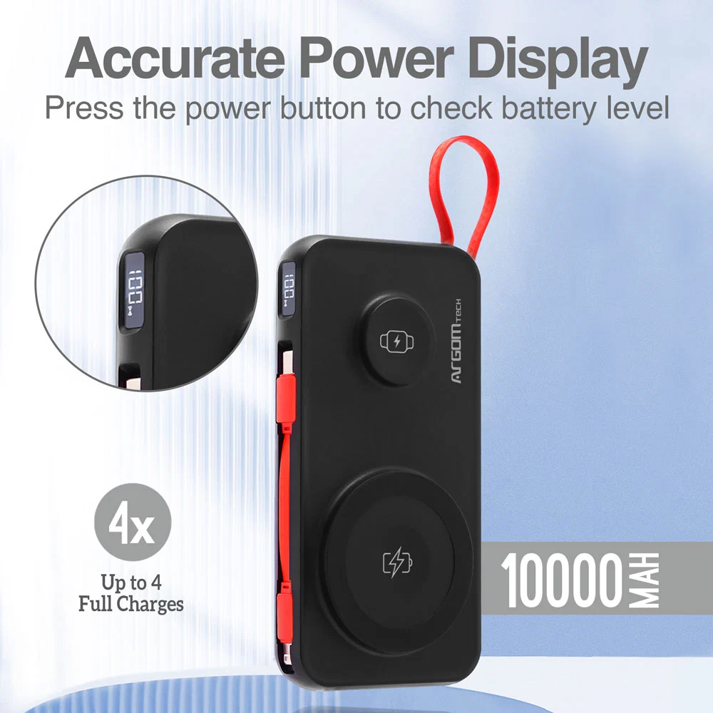ARGOM MAGNETIC S10 - POWER BANK INALAMBRICA MAGNETICA 4 EN 1 DE 10,000 MHA
