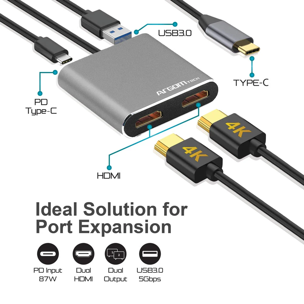 ADAPTADOR HDMI DUAL ONE AXESS 4 EN 1 CON USB 3.0 Y PASO PD DE 87 W