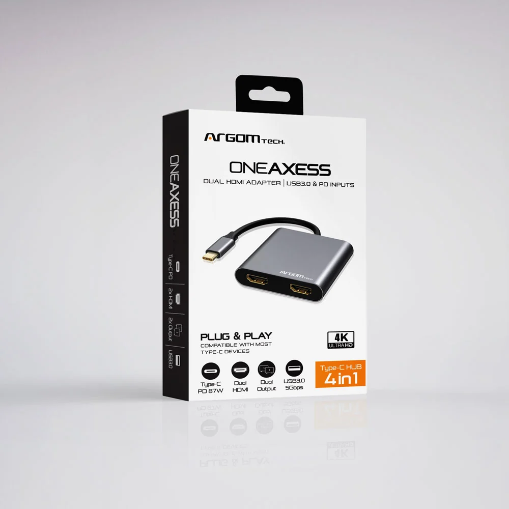 ADAPTADOR HDMI DUAL ONE AXESS 4 EN 1 CON USB 3.0 Y PASO PD DE 87 W
