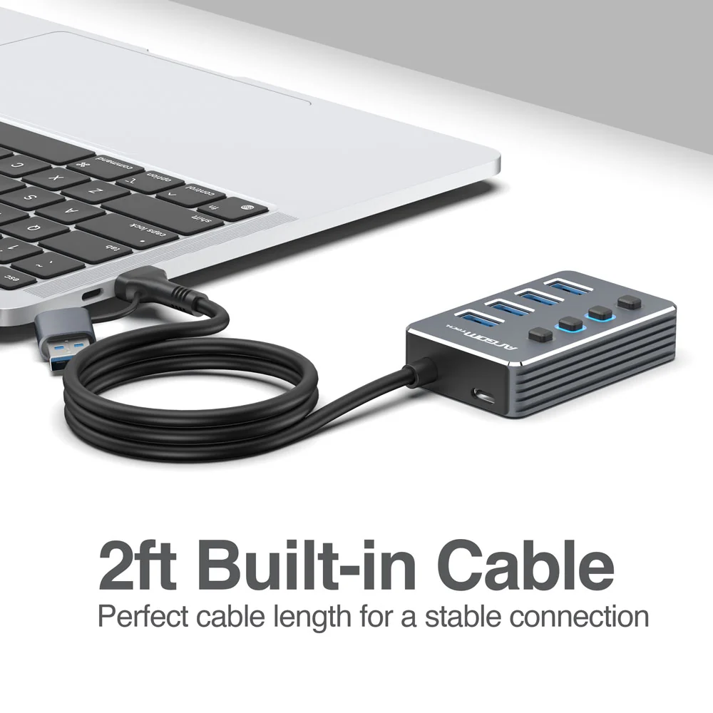 HUB USB A+C CON 4 PUERTOS USB 3.0 INTERRUPTOR ON/OFF 5GBPS CON CABLE DE 0.5MTS