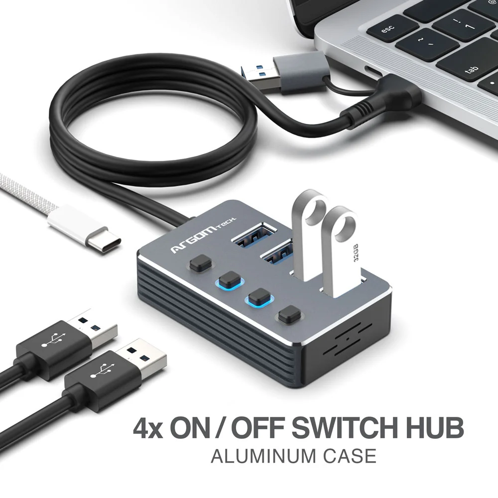 HUB USB A+C CON 4 PUERTOS USB 3.0 INTERRUPTOR ON/OFF 5GBPS CON CABLE DE 0.5MTS