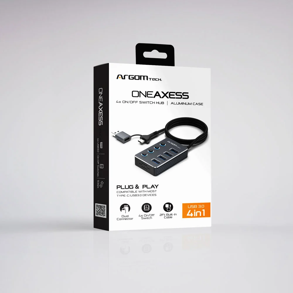 HUB USB A+C CON 4 PUERTOS USB 3.0 INTERRUPTOR ON/OFF 5GBPS CON CABLE DE 0.5MTS