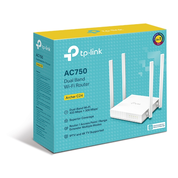 TP-LINK Archer C24 - V1 - enrutador inalámbrico conmutador de 4 puertos - Wi-Fi 5 - Doble banda