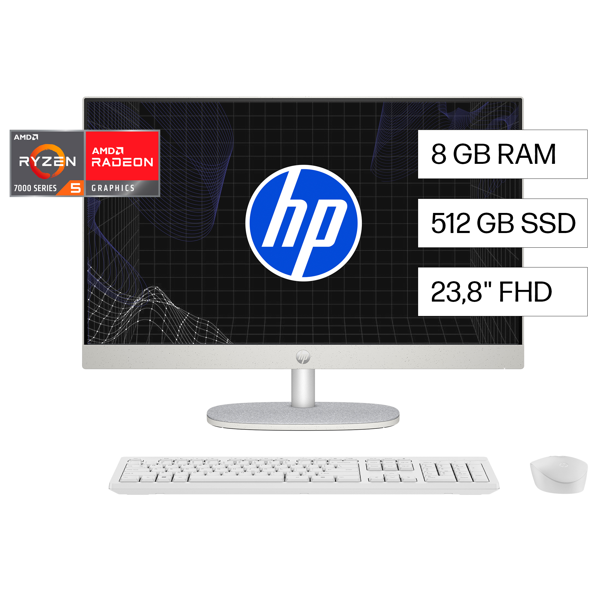 HP - All-in-one - AMD Ryzen 5 7520U / 4.8 GHz - DDR5 SDRAM - 512 GB HDD - 23.8" - Integrated graphics - Windows 11 Home - White