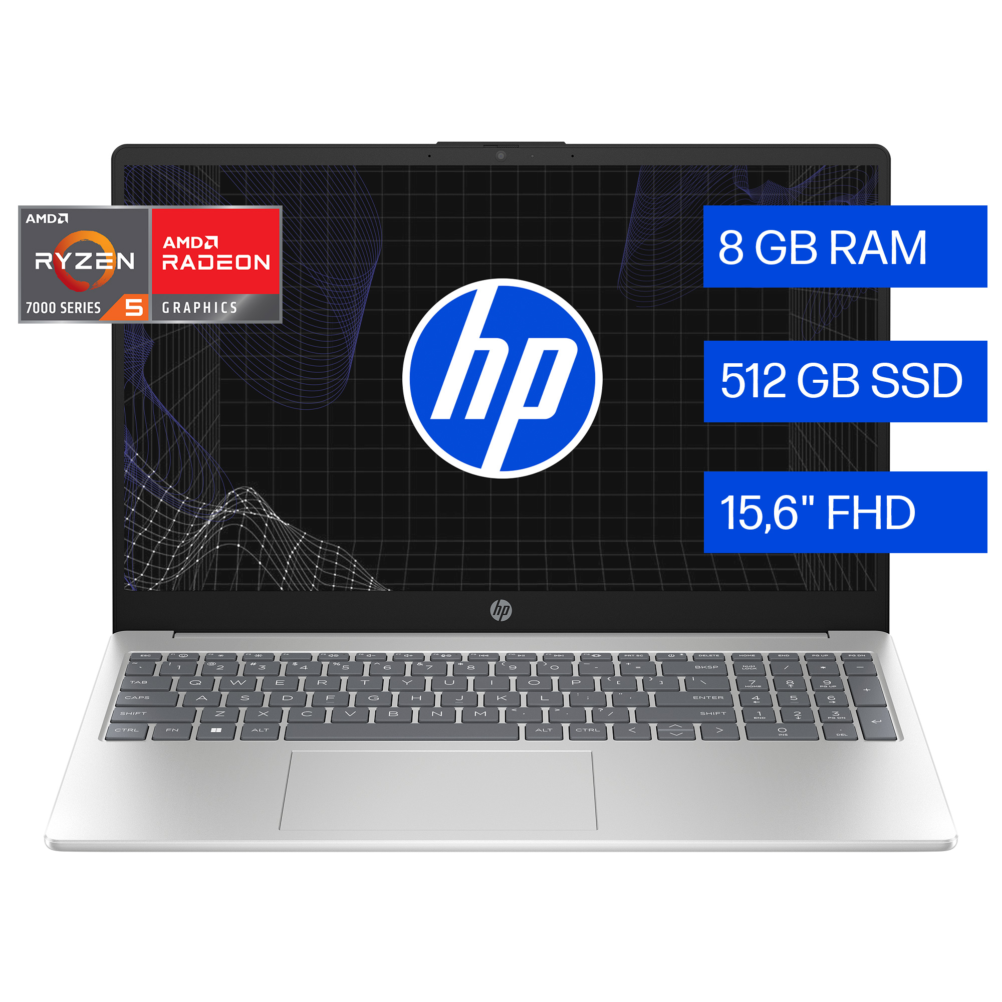 HP 15-fc0353la - Notebook - 15.6" - 1920 x 1080 - AMD Ryzen 5 7530U / 4.5 GHz - 8 GB - DDR4 SDRAM - 512 GB SSD - AMD Radeon Graphics - Windows 11 Home - Silver - Spanish - 1-year warranty