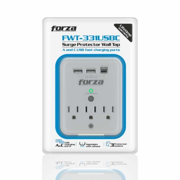 Forza - Surge protector - AC 110/220 V - 12 Tomas de Corriente - 3-USBA/1C 2700J WH
