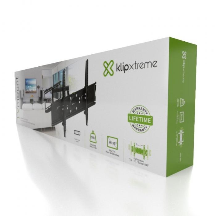 Klip Xtreme KPM-885 - Kit de montaje (placa de contacto, abrazadera de interfaz, brazo articulado doble) para LCD / panel de plasma - acero con pintura electrolítica - negro - tamaño de pantalla: 26"-55" - interfaz de montaje: hasta 600 x 400 mm