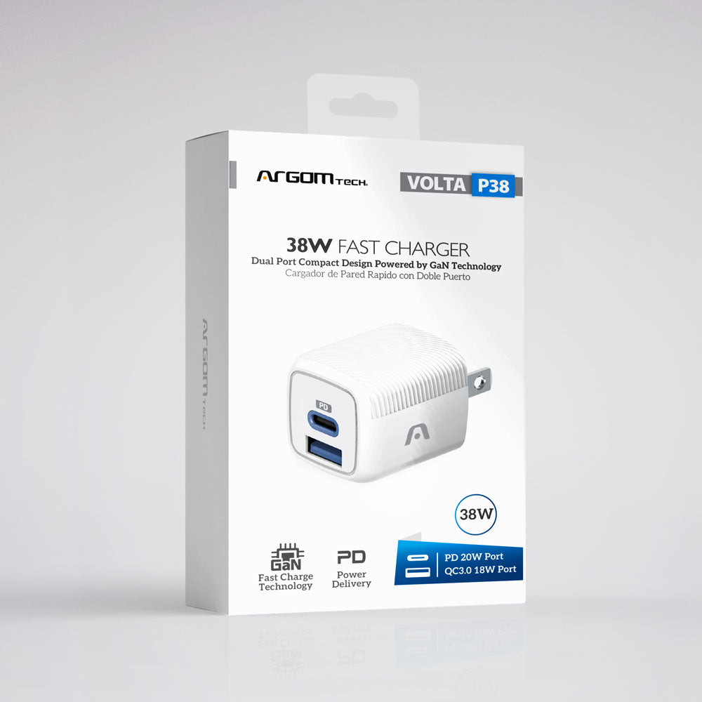 CARGADOR ARGOM VOLTA P38 GAN DE 38W DUAL PORT