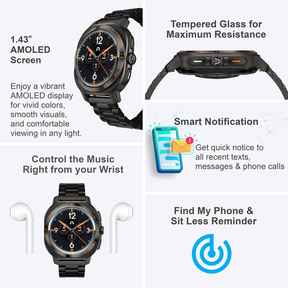 SKEIWATCH ARGOM C62 NEGRO - PANTALLA AMOLED 1.53", 2 CORREAS, RESISTENCIA 1ATM