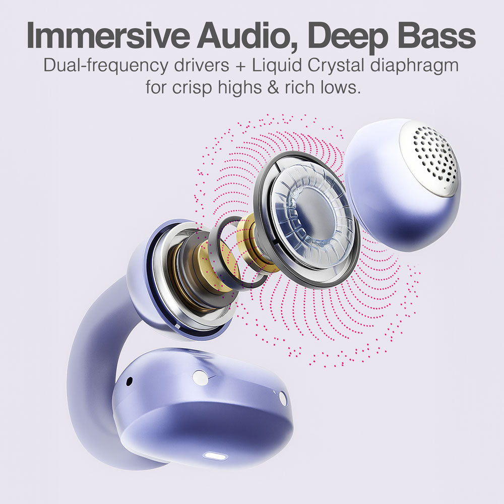 ARGOM SKEIPODS E40 PURPURA - AUDIFONOS BT, ENC CON IA, OPEN EAR, 19+6H