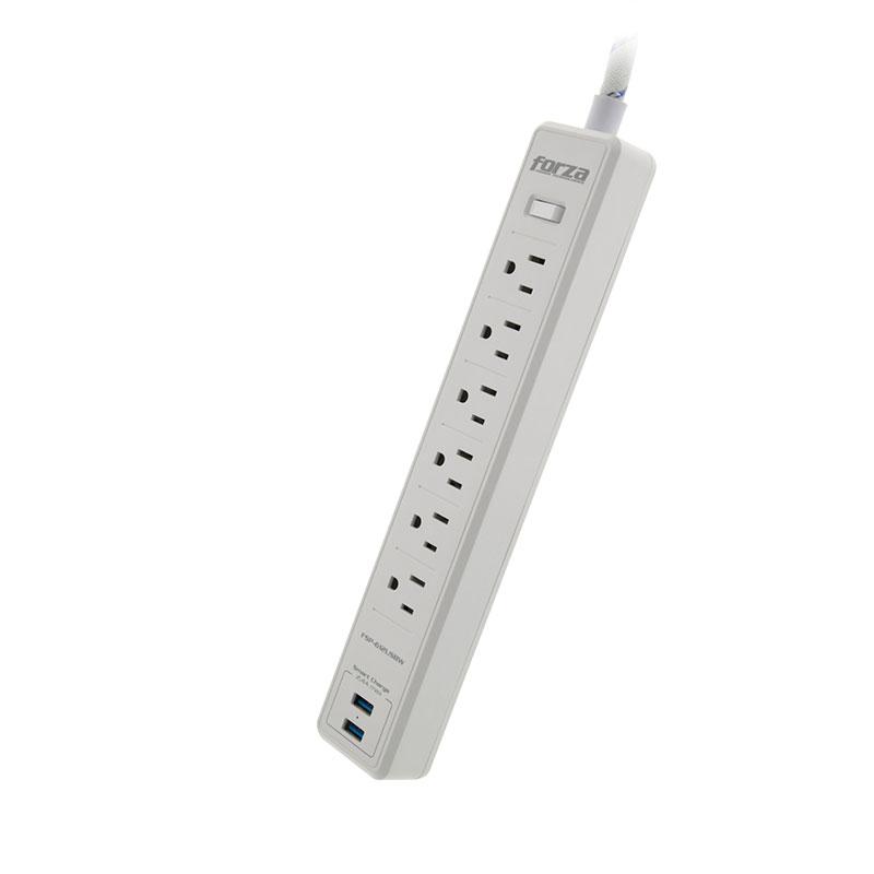 Forza - Surge protector - AC 110/220 V - 6 Tomas de Corriente - NEMA 2USB 5ft WH