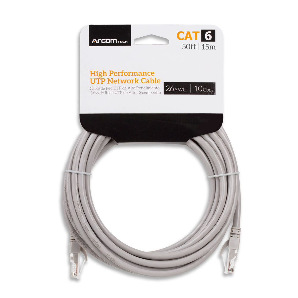 CABLE DE RED ARGOM CAT6 50FT / 15M GRIS
