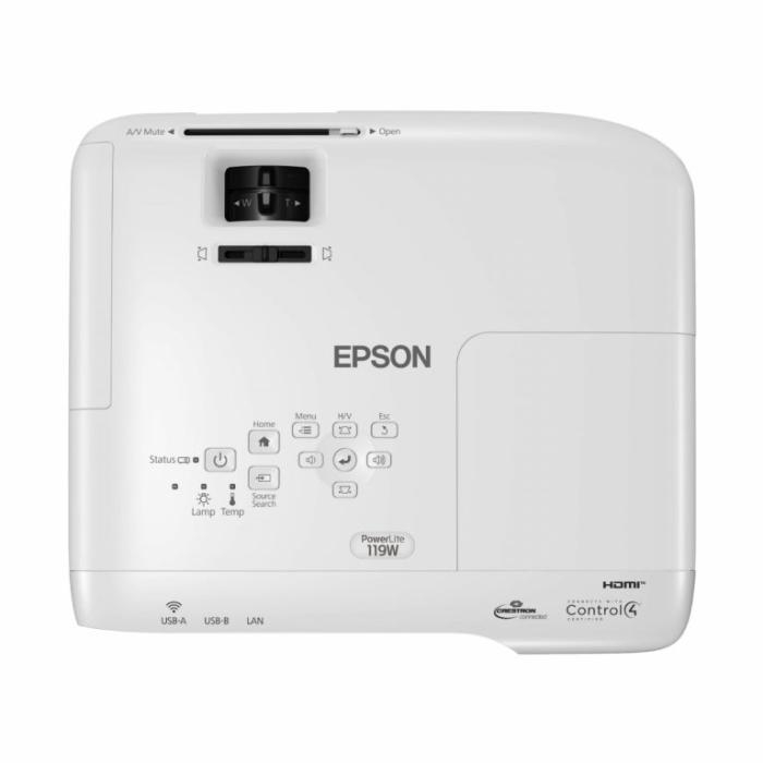 Epson PowerLite 119W - Proyector 3LCD - portátil - 4000 lúmenes (blanco) - 4000 lúmenes (color) - WXGA (1280 x 800) - 16:10 - LAN