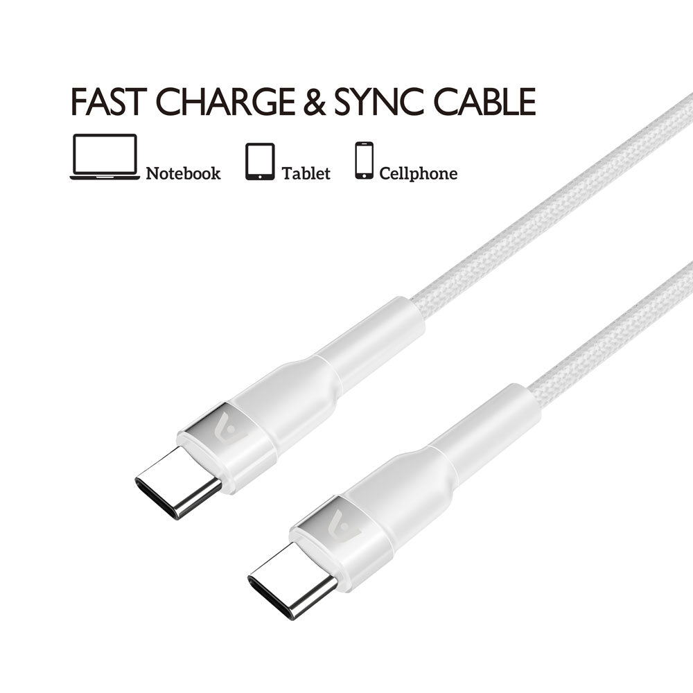 CABLE ARGOM DE CARGA RAPIDA TIPO C A C DE 65W DURASPEED  ​6FT/1.8M BLANCO