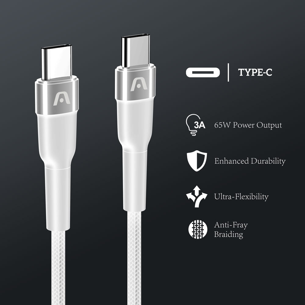 CABLE ARGOM DE CARGA RAPIDA TIPO C A C DE 65W DURASPEED  ​6FT/1.8M BLANCO