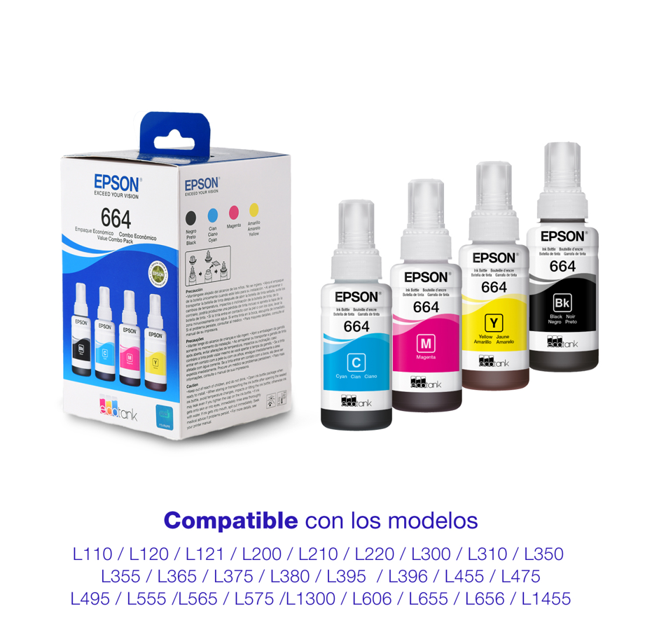 Epson T664 - Paquete de 3 - 70 ml - amarillo, cián, magenta - original - recarga de tinta - para Epson L120, L1300, L310, L380, L395, L495; EcoTank L310, L575