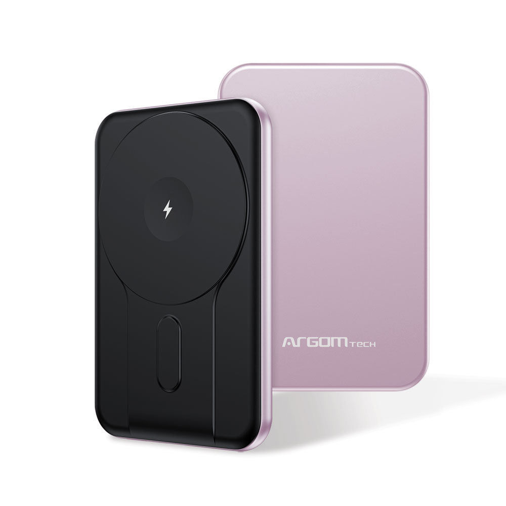 POWER BANK ARGOM MS5 MAGNETIC 5,000MAH ALUMINUM PINK / CARGA INALÁMBRICA RÁPIDA DE 15W