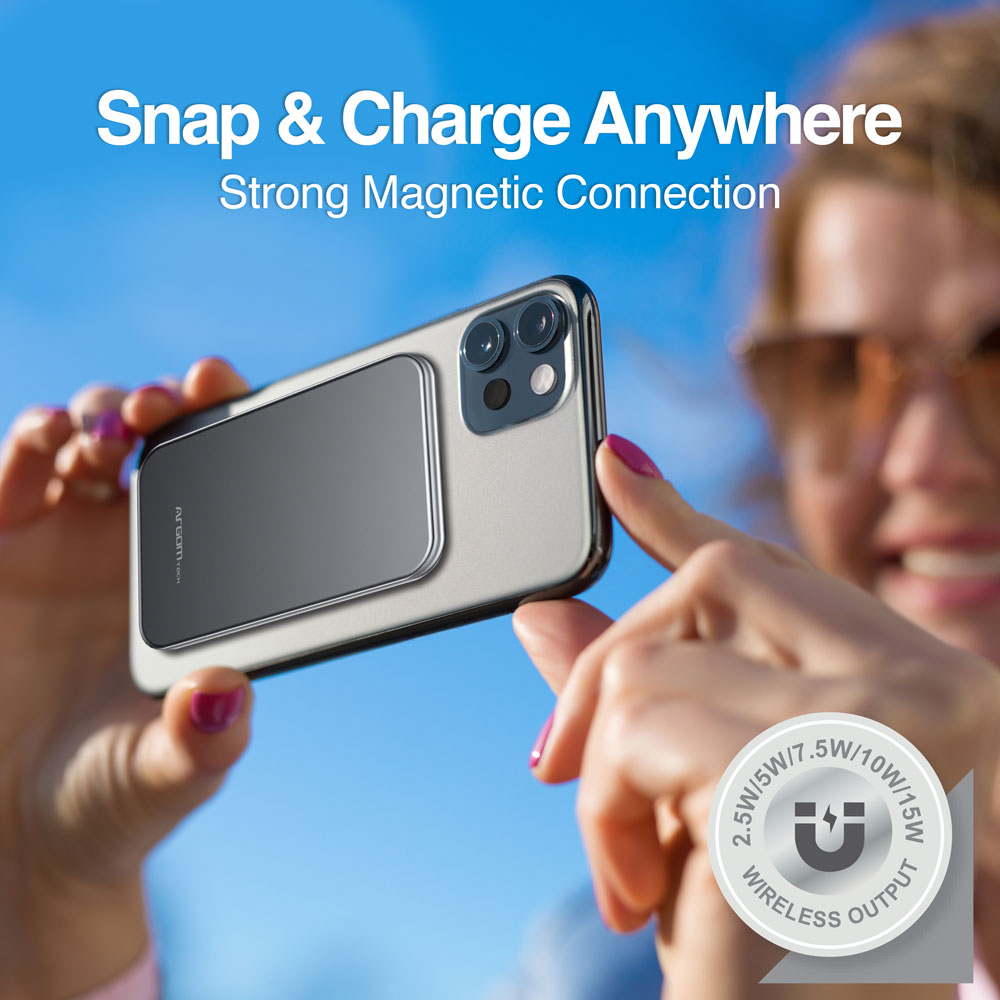 POWER BANK ARGOM MS5 MAGNETIC 5,000MAH ALUMINUM PINK / CARGA INALÁMBRICA RÁPIDA DE 15W