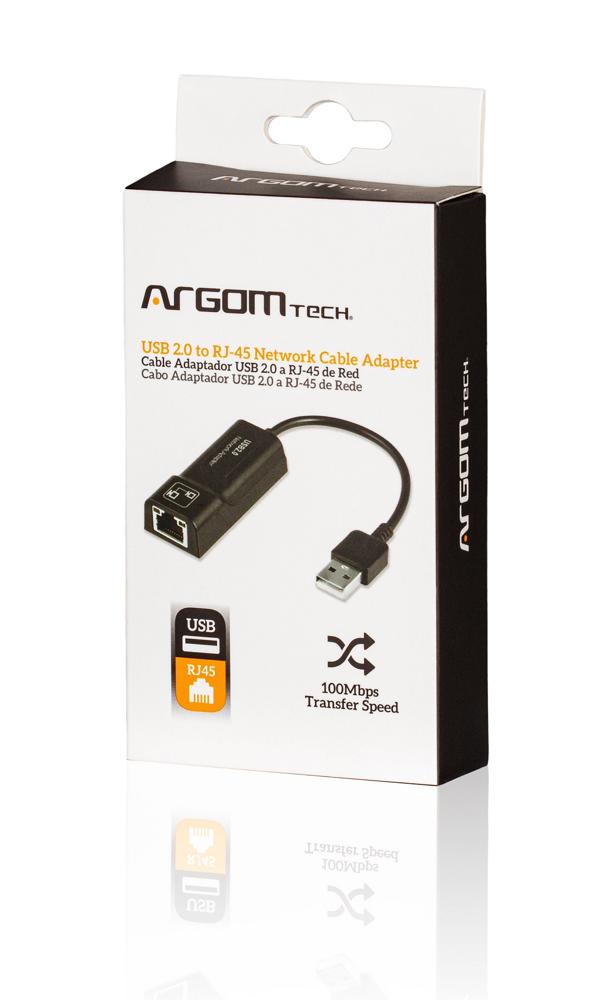 CABLE ADAPTER ARGOM USB 2.0 TO RJ45 100 MB/S 6"/15CM