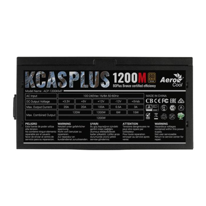 FUENTE DE PODER AEROCOOL KCAS PLUS 1200M 1200W 80 PLUS BRONZE SEMI MODULAR ATX ACPG-KPK2FUC.12