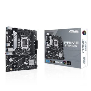 ASUS PRIME B760M-K D4 - Placa base - micro ATX - Socket LGA1700 - B760 Chipset - USB 3.2 Gen 1 - 2.5 Gigabit LAN - Tarjeta gráfica (CPU necesaria) - HD Audio (8-canales)