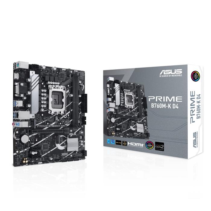 ASUS PRIME B760M-K D4 - Placa base - micro ATX - Socket LGA1700 - B760 Chipset - USB 3.2 Gen 1 - 2.5 Gigabit LAN - Tarjeta gráfica (CPU necesaria) - HD Audio (8-canales)