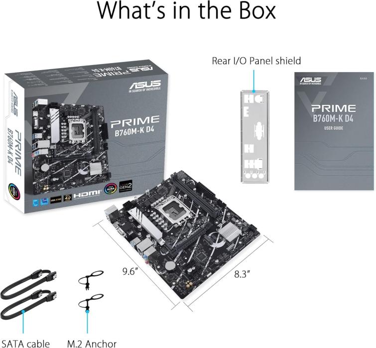 ASUS PRIME B760M-K D4 - Placa base - micro ATX - Socket LGA1700 - B760 Chipset - USB 3.2 Gen 1 - 2.5 Gigabit LAN - Tarjeta gráfica (CPU necesaria) - HD Audio (8-canales)