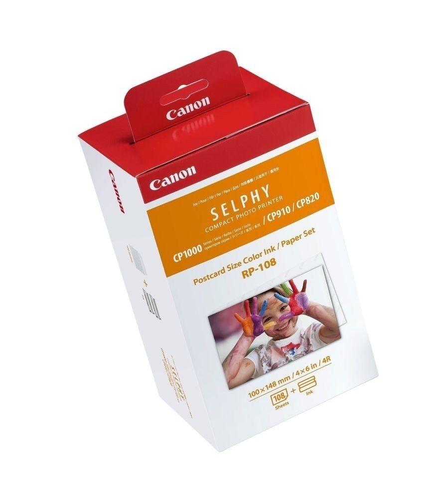 Canon RP-108 - Kit de casete con cinta de impresión y papel - para Canon SELPHY CP1000, CP1200, CP1300, CP820, CP910