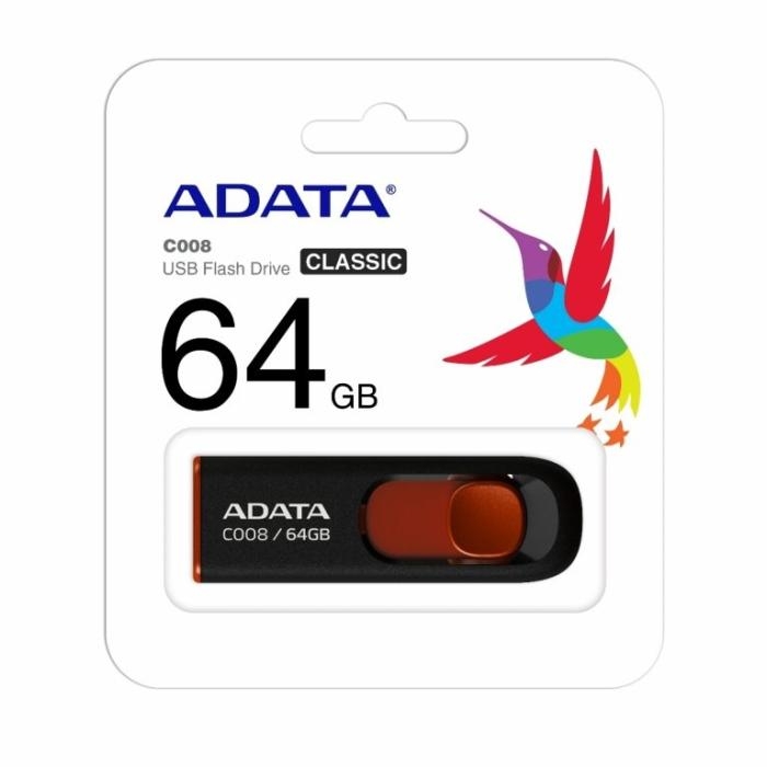 MEMORIA USB 64GB ADATA AC008 USB-A 2 AC008-64G-RKD NEGRO / ROJO