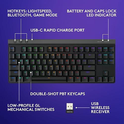 TECLADO GAMING RGB LOGITECH G515 LIGHTSPEED TKL MECÁNICO INALÁMBRICO BLUETOOTH INGLÉS 920-012535