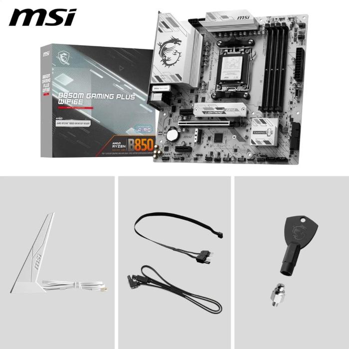 TARJETA MADRE MSI B850M GAMING PLUS WIFI6E AM5 MICRO-ATX DDR5 911-7E81-001 BLANCO