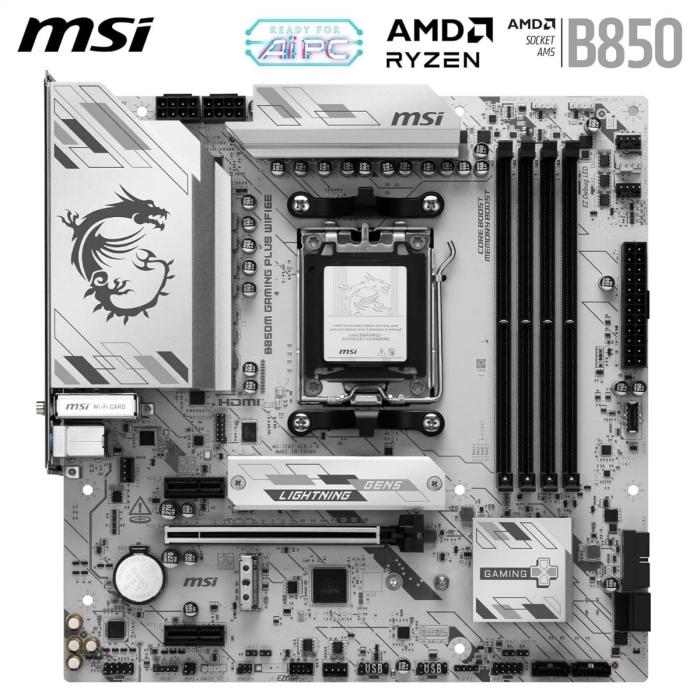 TARJETA MADRE MSI B850M GAMING PLUS WIFI6E AM5 MICRO-ATX DDR5 911-7E81-001 BLANCO