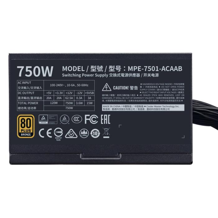 FUENTE DE PODER COOLER MASTER MWE 750 BRONZE V2 80 750W PLUS NO MODULAR ATX MPE-7501-ACAAB-US