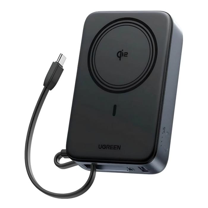 POWER BANK UGREEN PB567 20000MAH USB-C INALÁMBRICO MAGNÉTICO QI2 CARGA RÁPIDA 55450B NEGRO