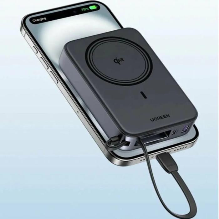 POWER BANK UGREEN PB567 20000MAH USB-C INALÁMBRICO MAGNÉTICO QI2 CARGA RÁPIDA 55450B NEGRO