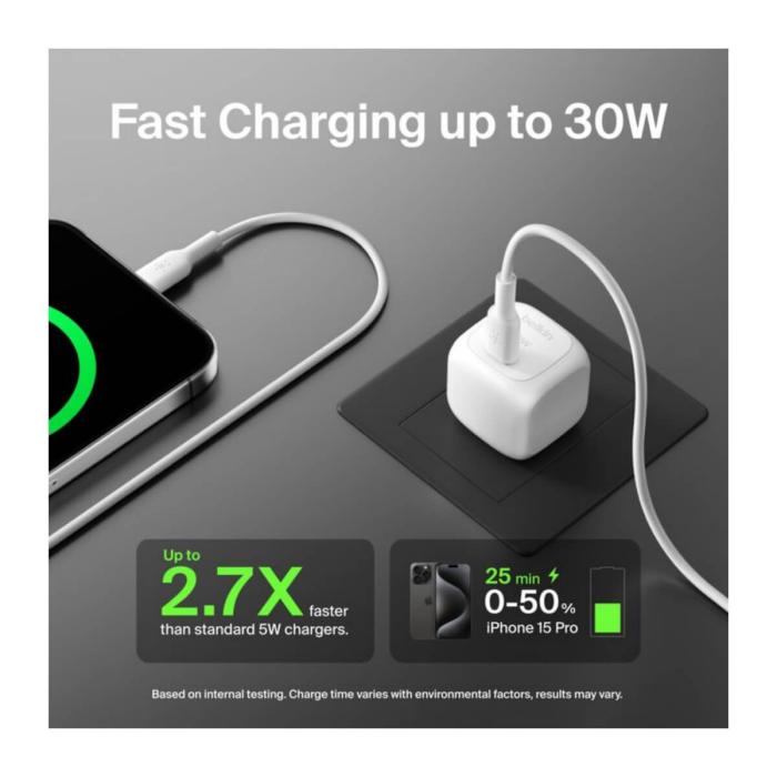 Belkin - Battery charger - Lithium ion - Para Universal - 30W USB-C Cube cargador pared