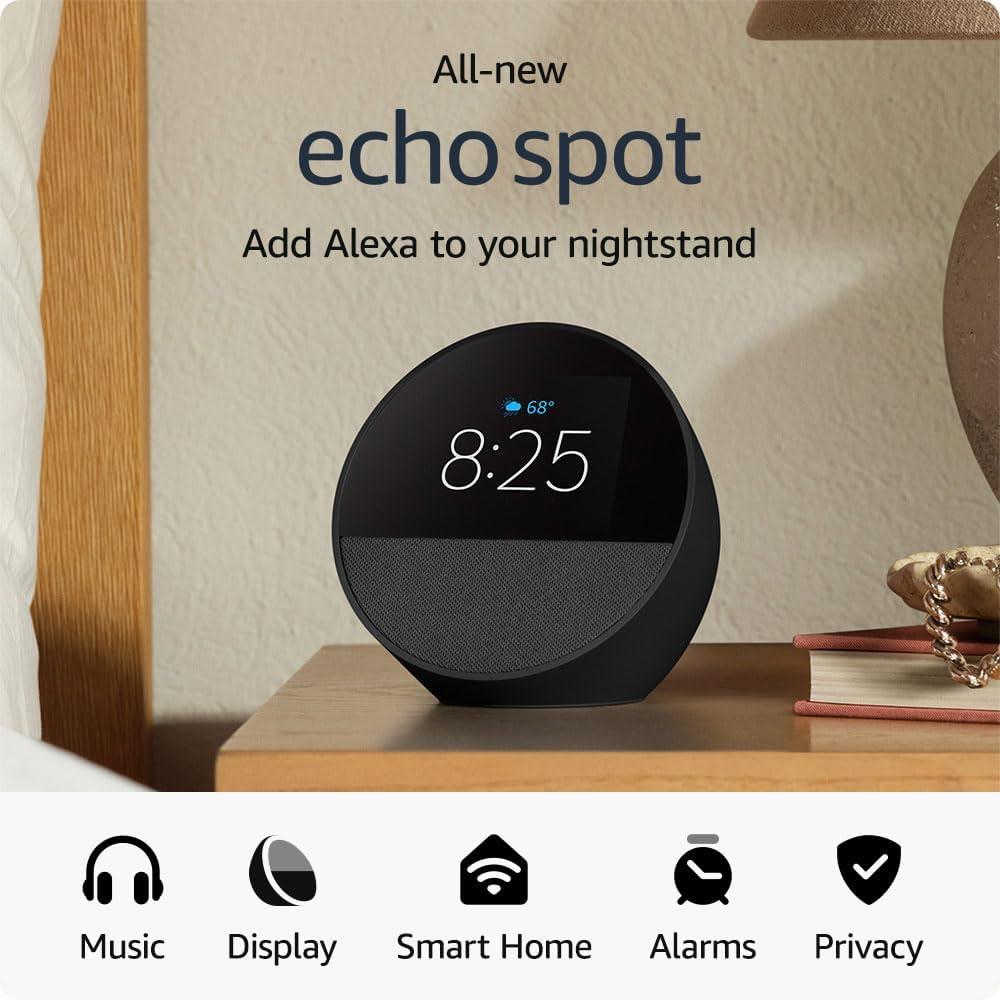 AMAZON ECHO SPOT 2024 CON RELOJ ALARMA Y ALEXA B0BFCBKXWLW