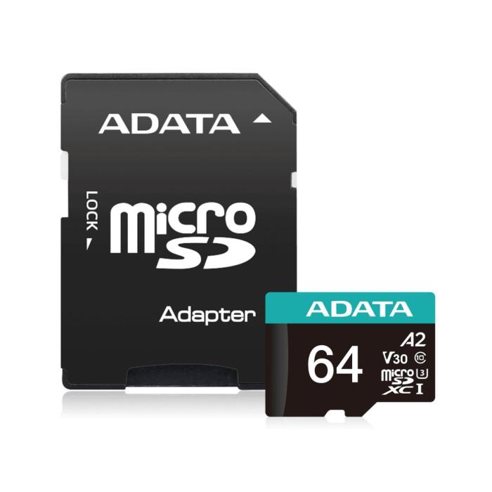 MEMORIA MICRO SD 64GB ADATA 4K V30 COMPATIBLE CON DRONES Y NINTENDO AUSDX64GUI3V30SA2-RA1